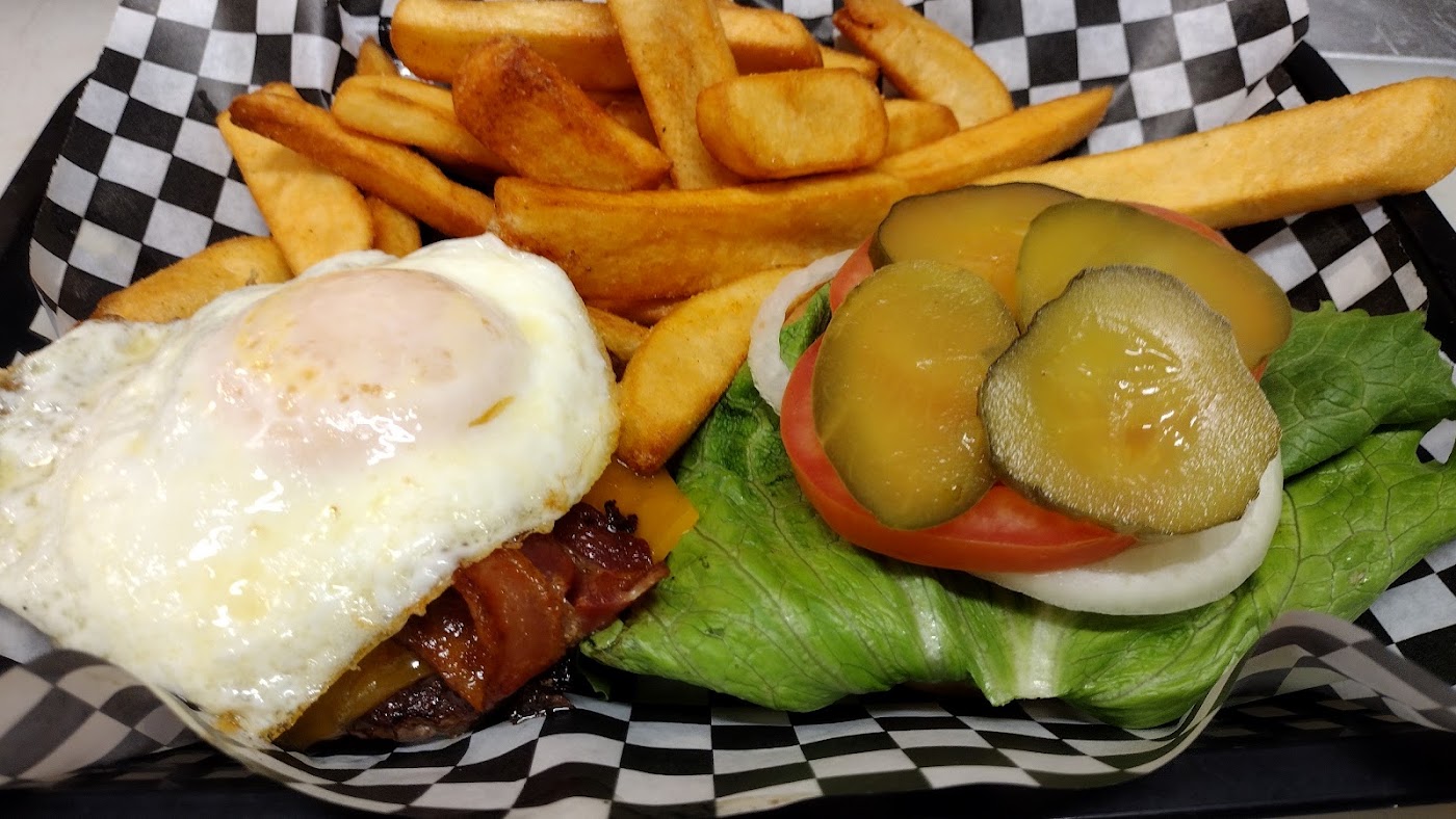 Burger and fries in a basket
